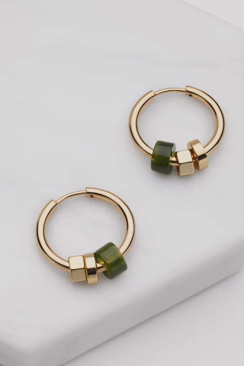 Amina Hoop - Olive - Gold - Essential Earring