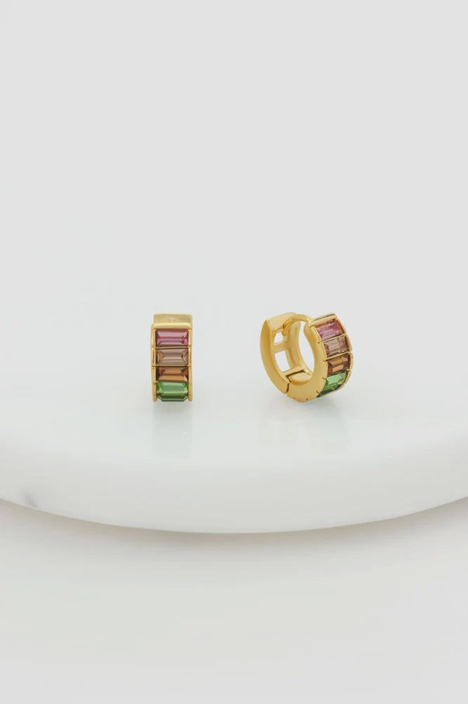 Kira Huggie Crystal Earrings - Multi Color