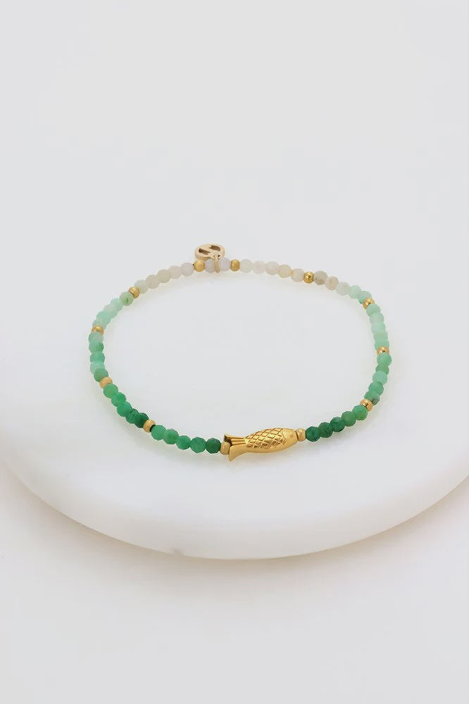 Emma Stretch Bracelet - Olive/Gold
