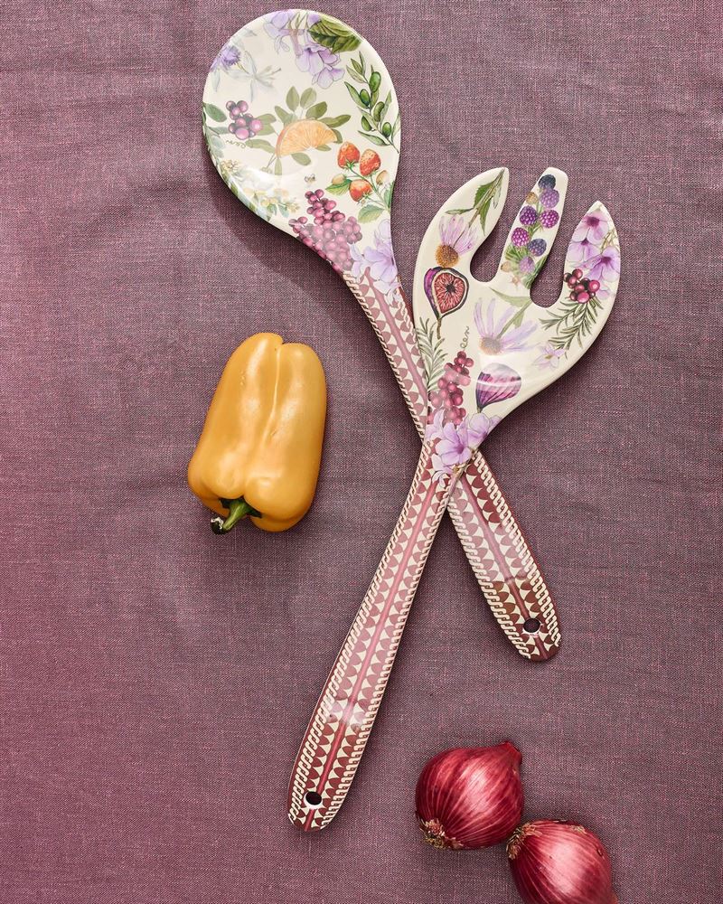 La La Land Vineyard Visions melamine salad servers in a dark magenta gift box. Vineyard Visions - Melamine Salad Servers