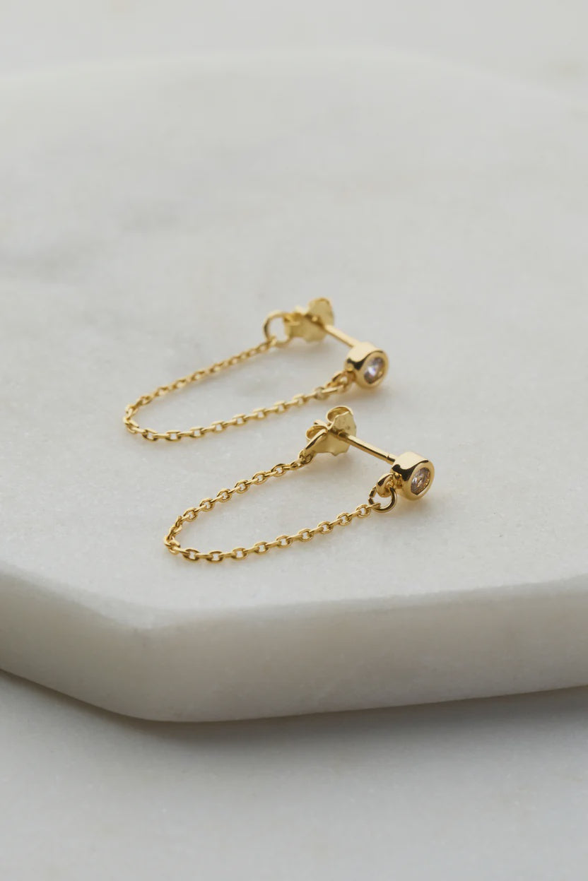 Crystal Chain Wrap Earrings - Gold - Mini Huggy