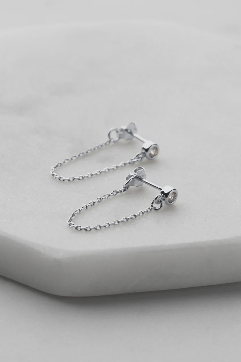 Crystal Chain Wrap Earrings - Silver - Mini Huggy