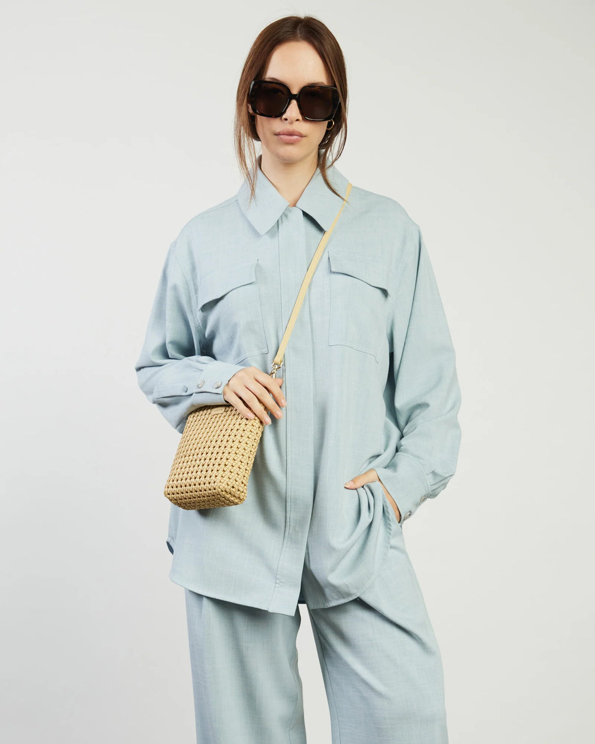 Saben Coco Mini Bag - Raffia Fine Braid Beige woven handbag