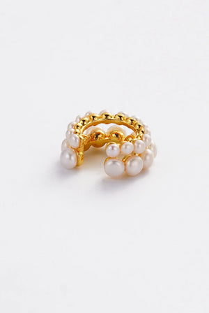 ZAFINO Luna Pearl Ear Cuff Gold hoop earring with pearl-like bead