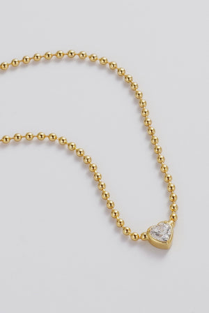 ZAFINO 7842 Amor Necklace Gold beaded necklace with a heart-shaped crystal pendant