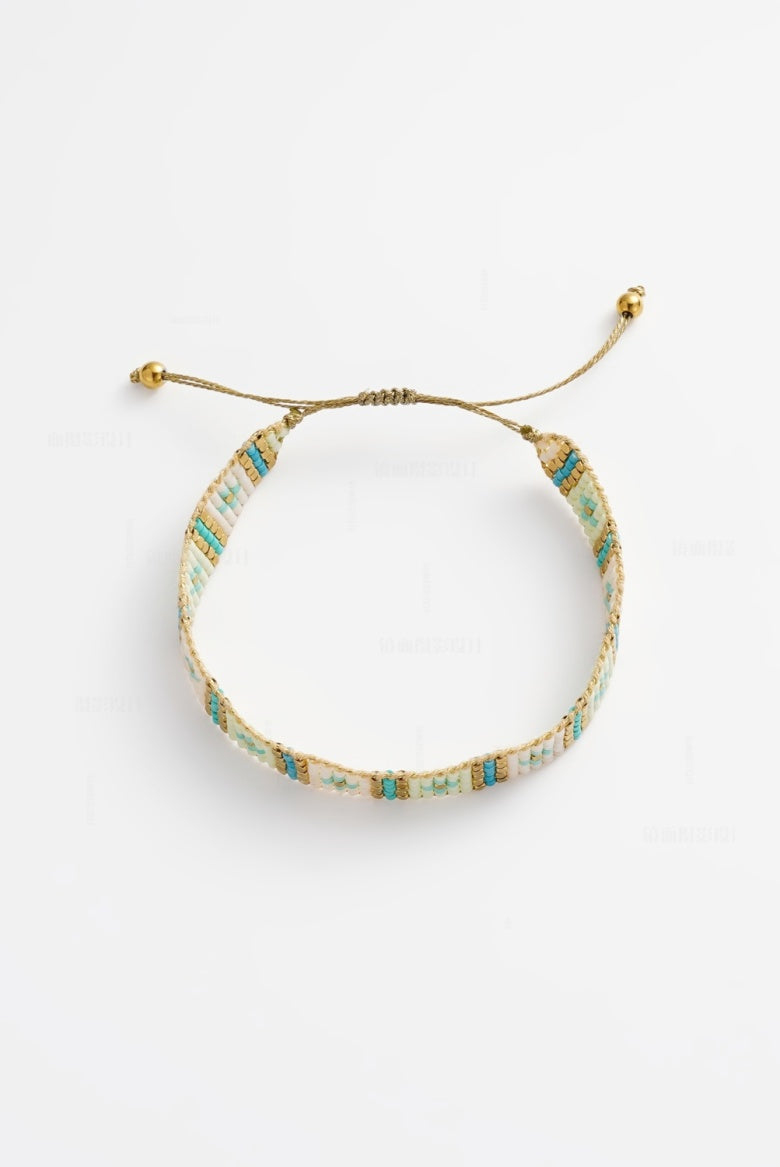 ZAFINO 8071 Zephyr Bracelet - Aqua Beaded bracelet with gold and turquoise pattern