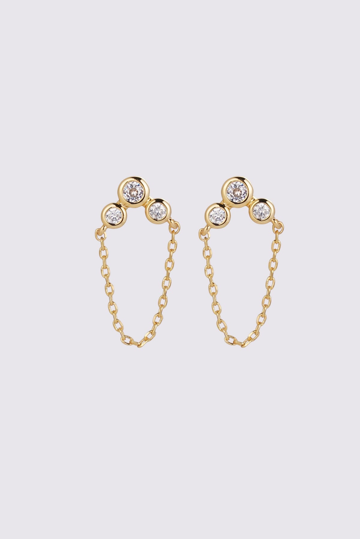 ZAFINO Tia Stud Gold chain earrings with clear gemstones