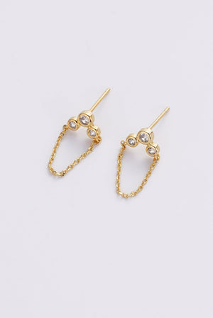 ZAFINO Tia Stud Gold chain earrings with clear gemstones