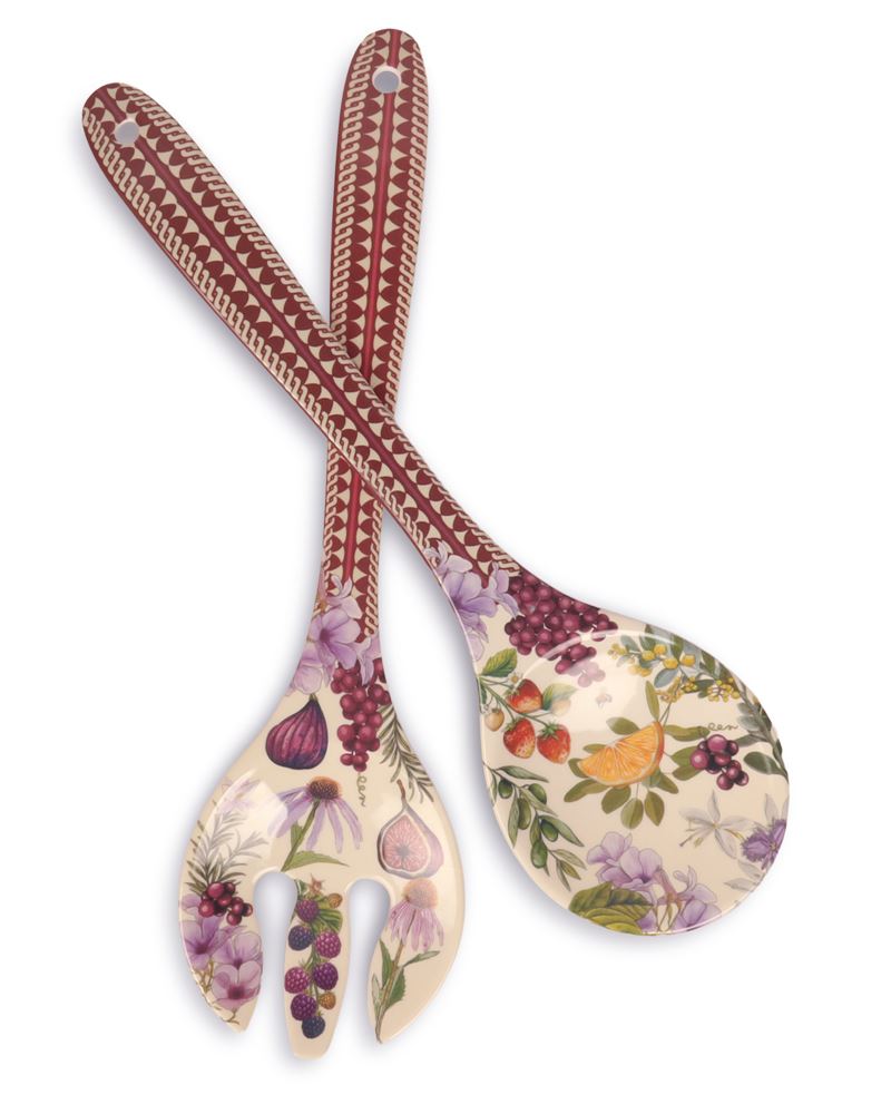 La La Land Vineyard Visions melamine salad servers in a dark magenta gift box. Vineyard Visions - Melamine Salad Servers