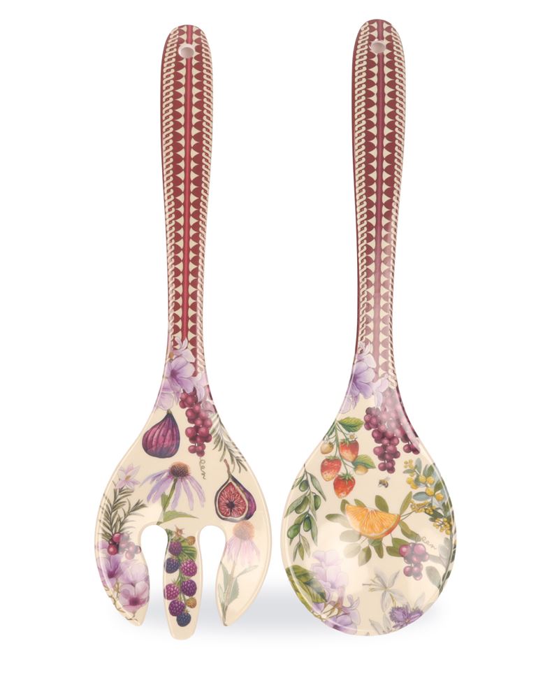 La La Land Vineyard Visions melamine salad servers in a dark magenta gift box. Vineyard Visions - Melamine Salad Servers
