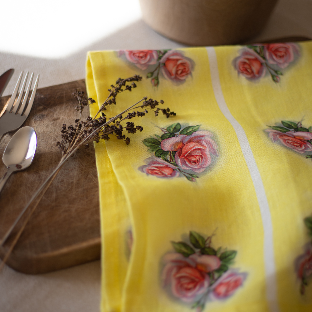 Tea Towel - Vintage Rose Zesty Yellow