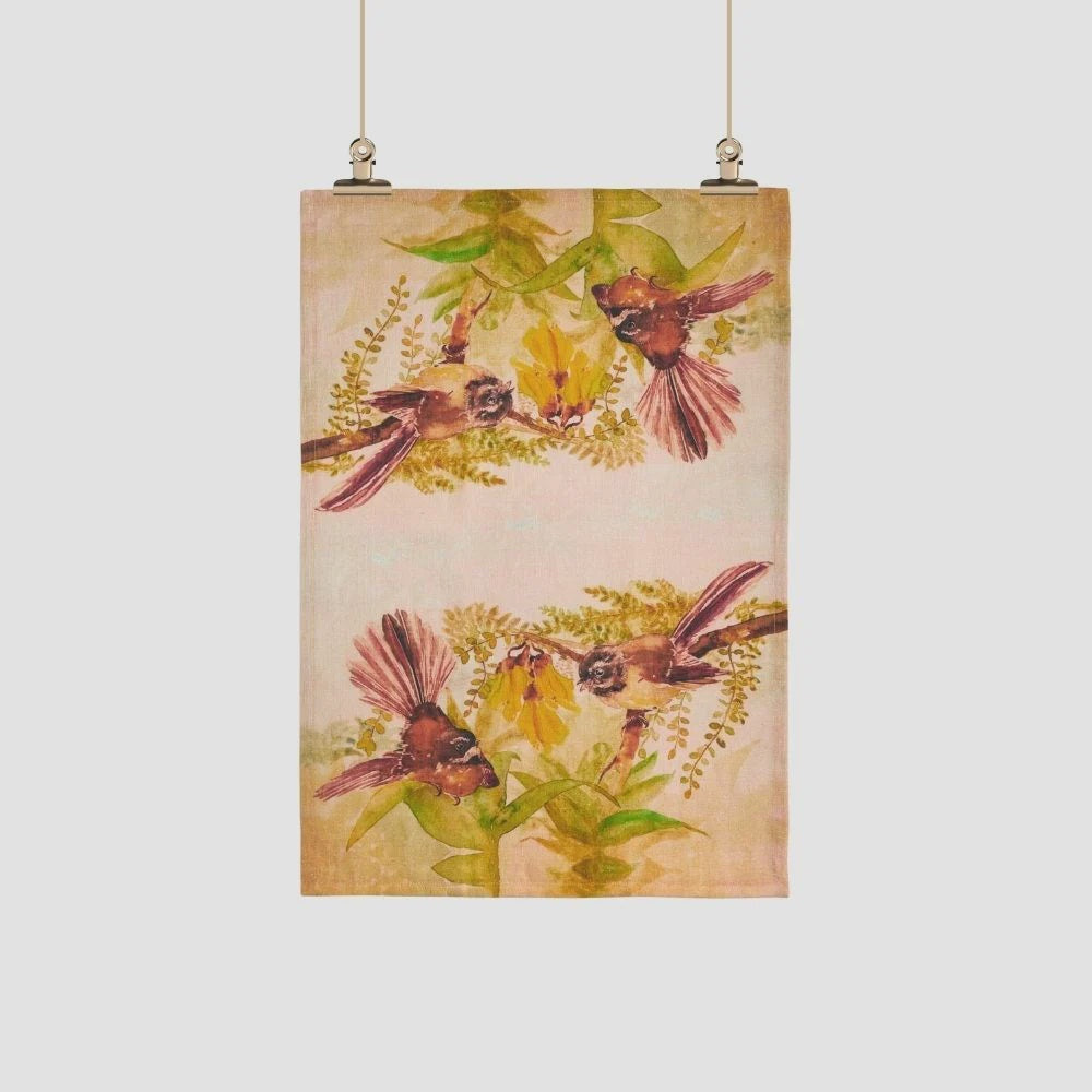 ALI DAVIES TEA TOWEL - PĪWAKAWKA - FANTAIL
