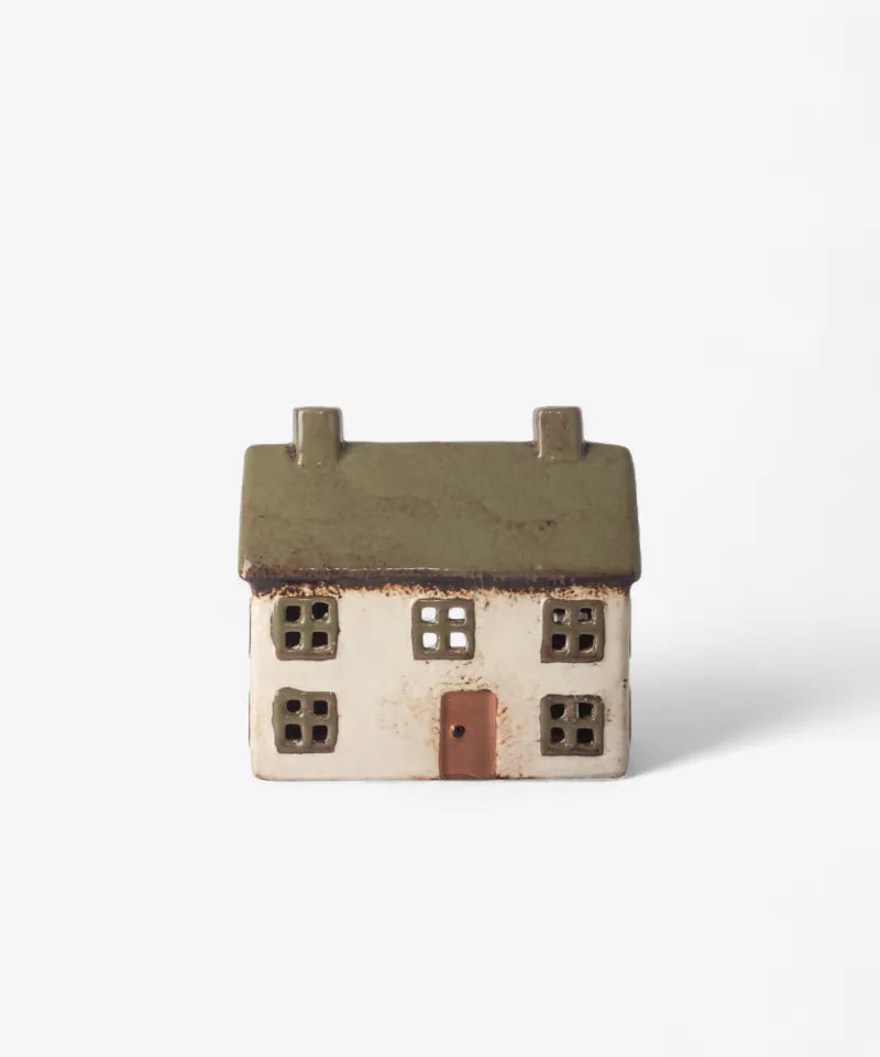 French Country Collection Alsace Cottage Tea Light Olive Green Ceramic house-shaped object  