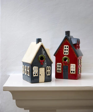 French Country Collections Tealight House - Alsace Tea Light Cottage Navy with Wreath