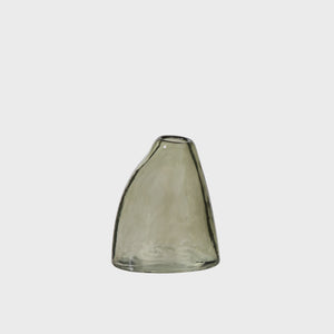 Amalfi Ayla Vase Green A small, asymmetrical translucent glass vase with a smoky gray-green tint