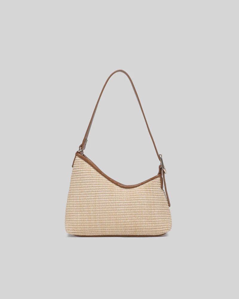 Louenhide Amelia Shoulder Bag - Raffia/Tan Woven handbag with brown leather accents