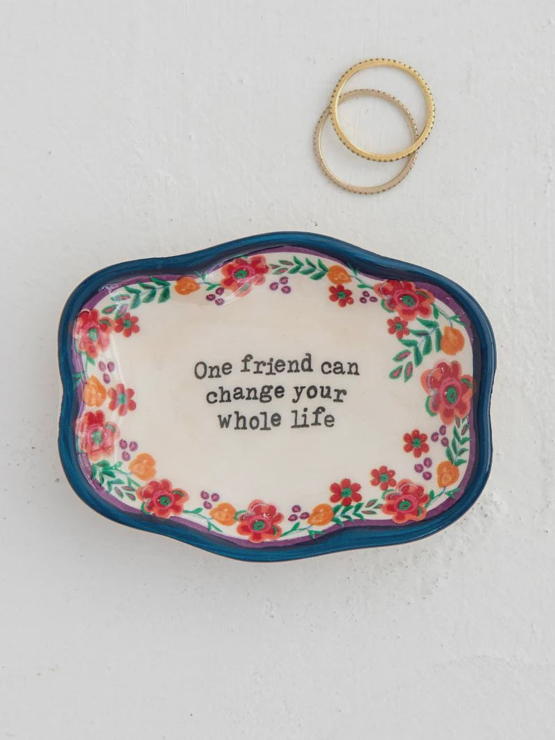 Decorative tray with floral design Natural Life Artisan Trinket Jewelry Dish - One Friend