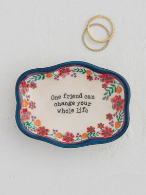 Decorative tray with floral design Natural Life Artisan Trinket Jewelry Dish - One Friend