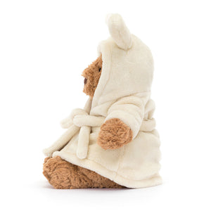 Jellycat Bartholomew Bear Bathrobe Teddy bear wearing a cream robe