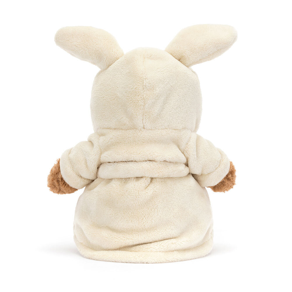 Jellycat Bartholomew Bear Bathrobe Teddy bear wearing a cream robe