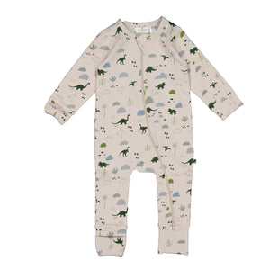 Burrow & Be Jurassic Roam Long Sleeve Zip Suit Baby onesie with dinosaur pattern