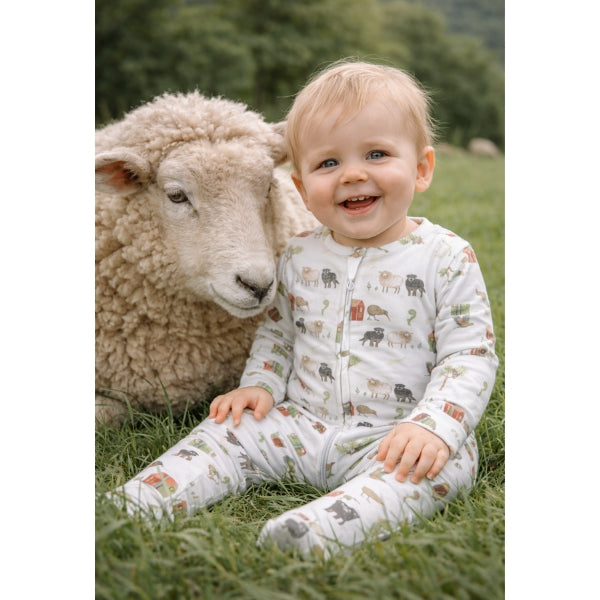 Blue Bunny NZ Farm Muster Long Sleeve Zipsuit Baby Clothes