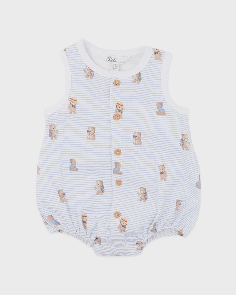 MINIHAHA BEBE BABY BRADY STRIPE ORGANIC BUTTON UP BODYSUIT