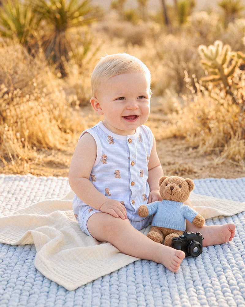 MINIHAHA BEBE BABY BRADY STRIPE ORGANIC BUTTON UP BODYSUIT