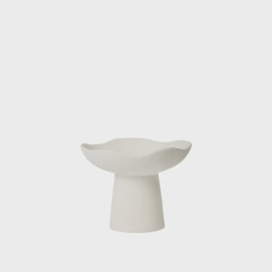 Broste A minimalist white ceramic pedestal stand with a wide, shallow, wavy rim