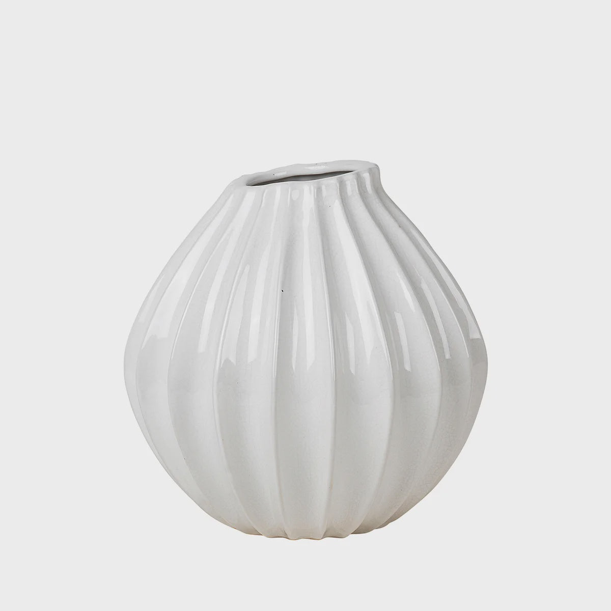 BROSTE Vase Wide Medium White ribbed vase