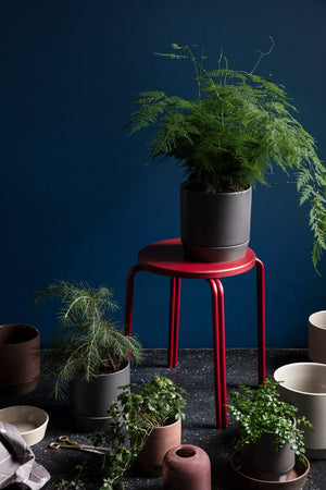 Beige ceramic planter BROSTE Flowerpot Denise with Saucer Large Dove Grey