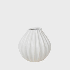 BROSTE Vase Wide Small White ribbed vase