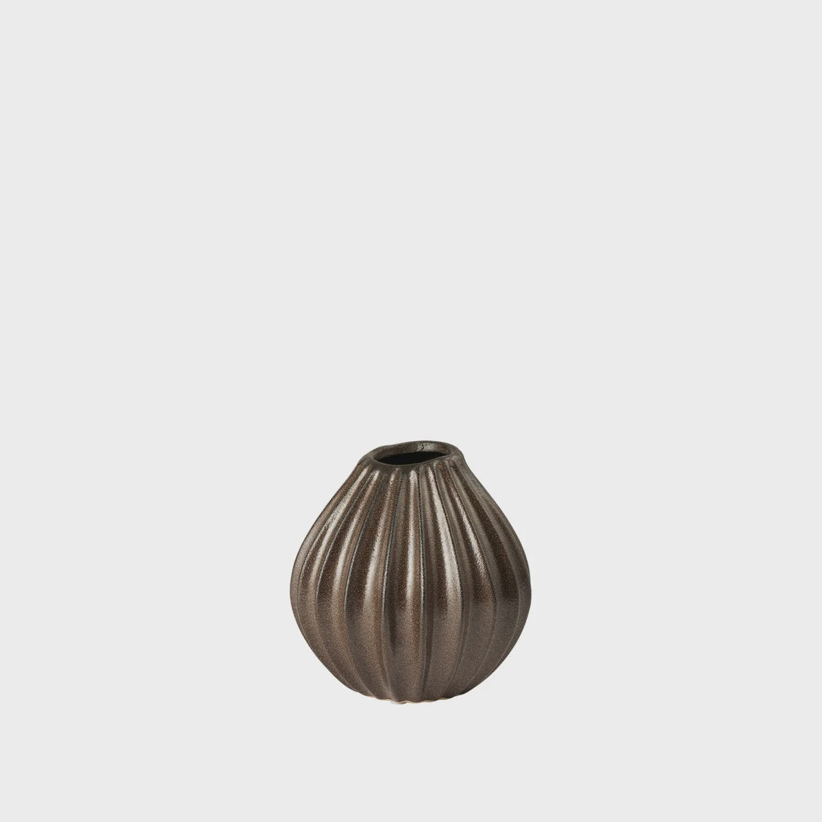 BROSTE Vase Wide Small - Antique Brown Bronze ribbed vase