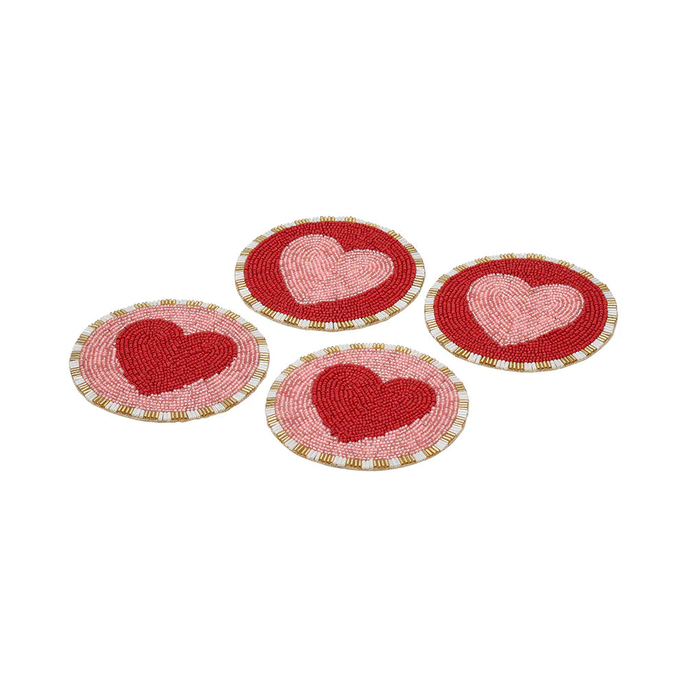 Annabel Trends Hand Beaded Coasters - Heart - 4pc