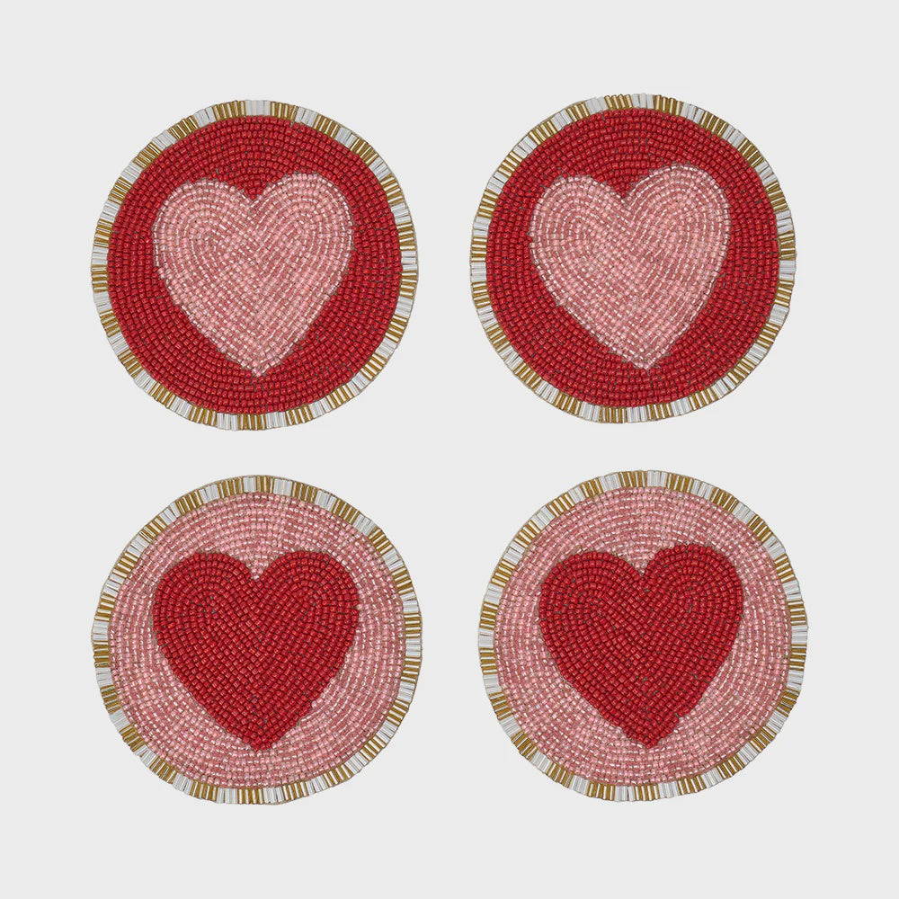 Annabel Trends Hand Beaded Coasters - Heart - 4pc