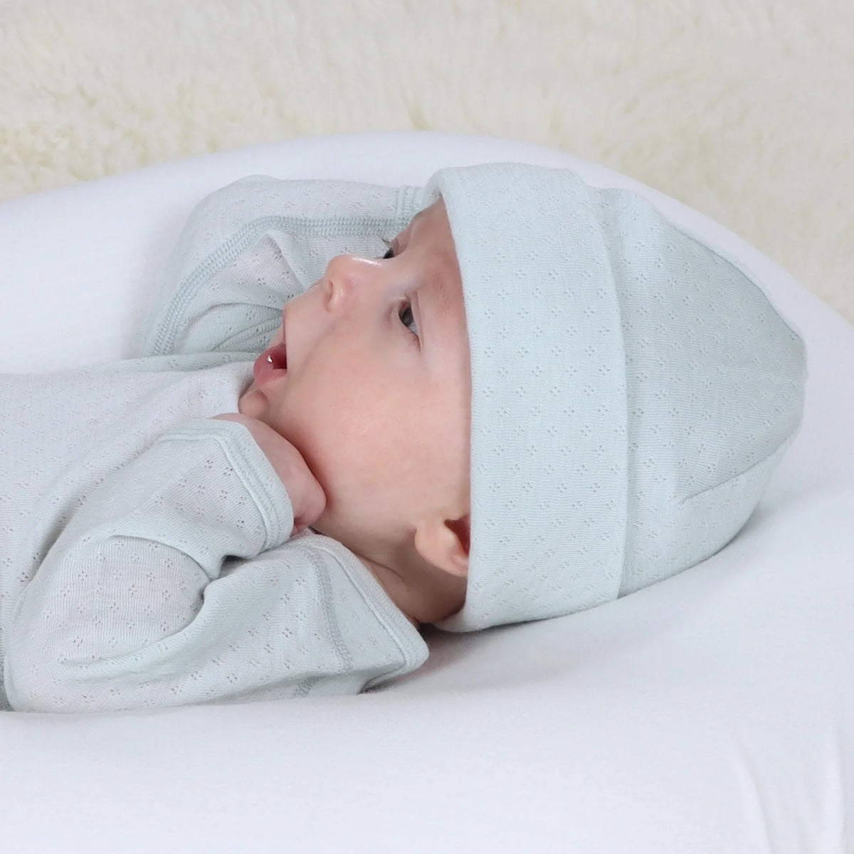 Little Bee by Dimples Merino Beanie - Pointelle - Duck Egg