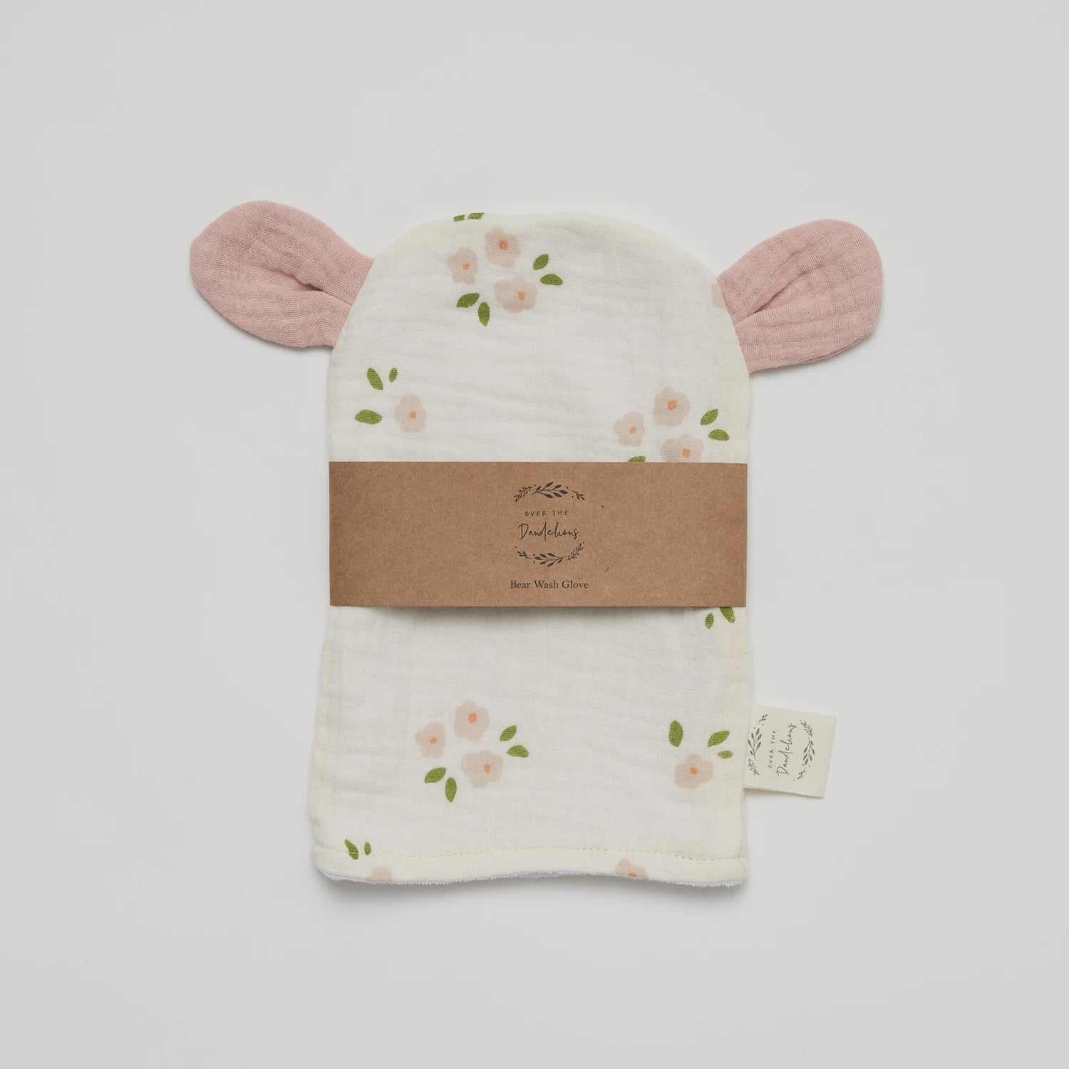 Over the Dandelions Bear Wash Glove Daisy with Blush ears