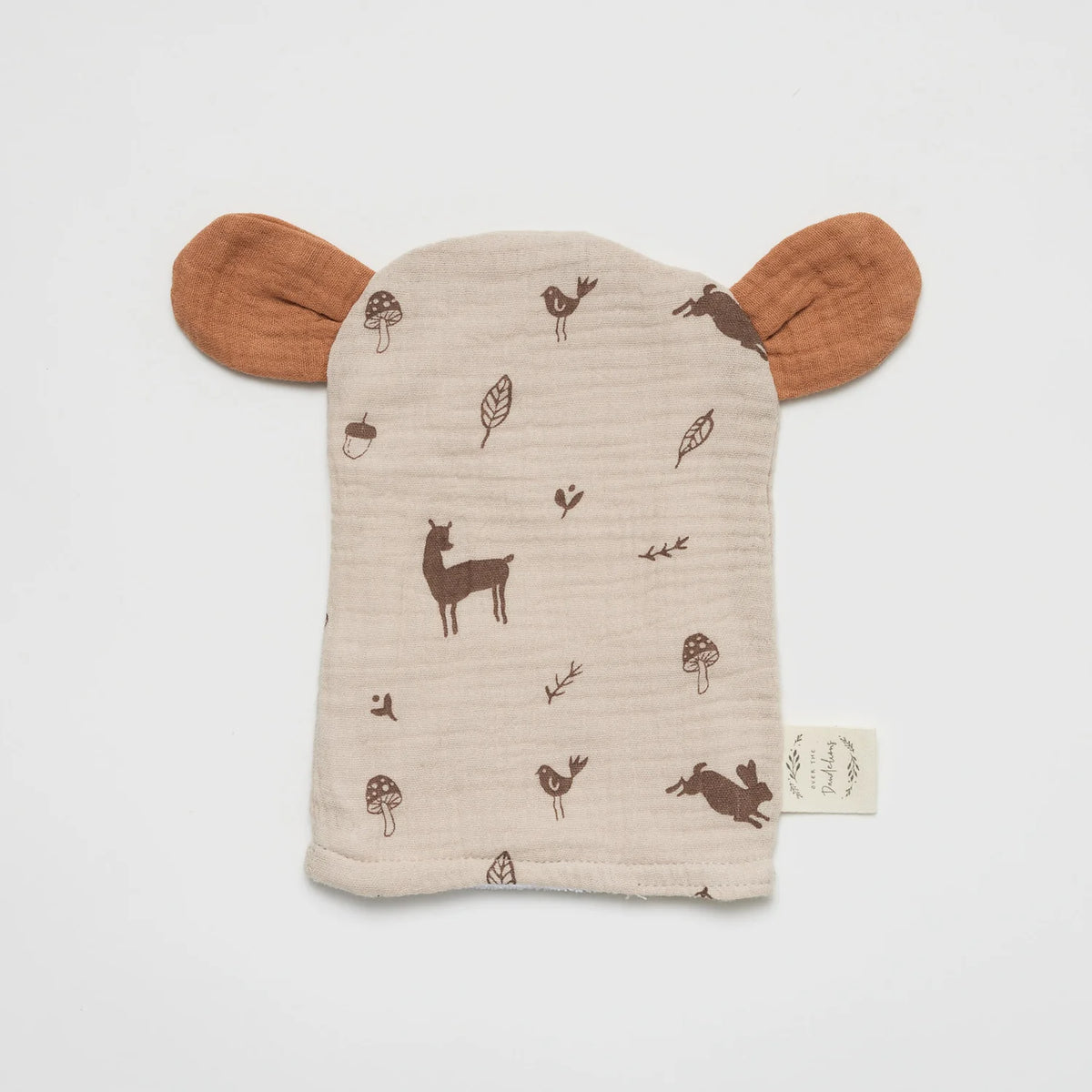 Over the Dandelions Bear Wash Glove Woodlands with Tangerine ears