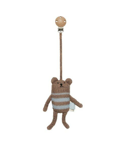 OYOY Bella Bear Pram Toy Clip - Brown 28cm Knitted teddy bear with a pacifier clip