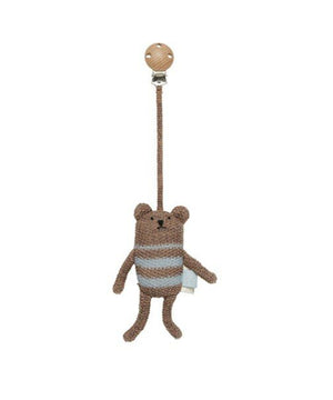 OYOY Bella Bear Pram Toy Clip - Brown 28cm Knitted teddy bear with a pacifier clip