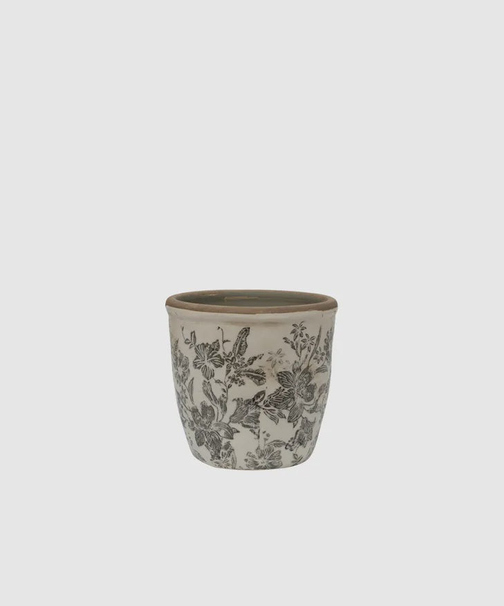 French Country Collection Black Floral Pot Small