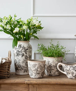 French Country Collection Black Floral Pot Small