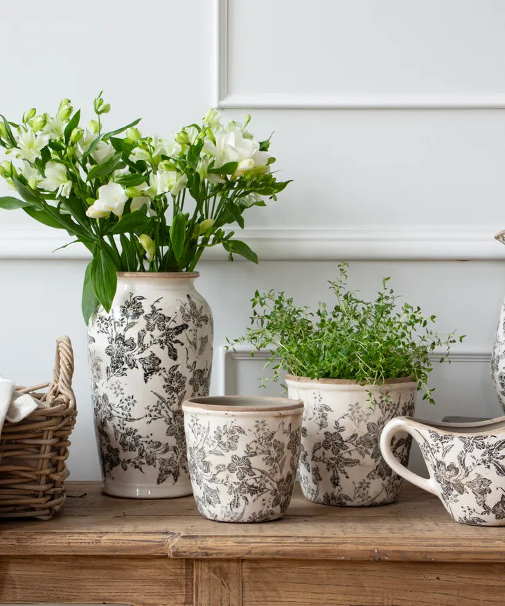 French Country Collection Black Floral Pot Large