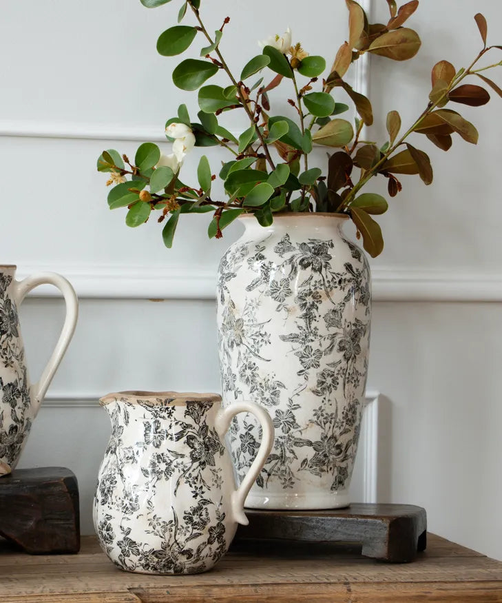 French Country Collections Black Floral Vase Large