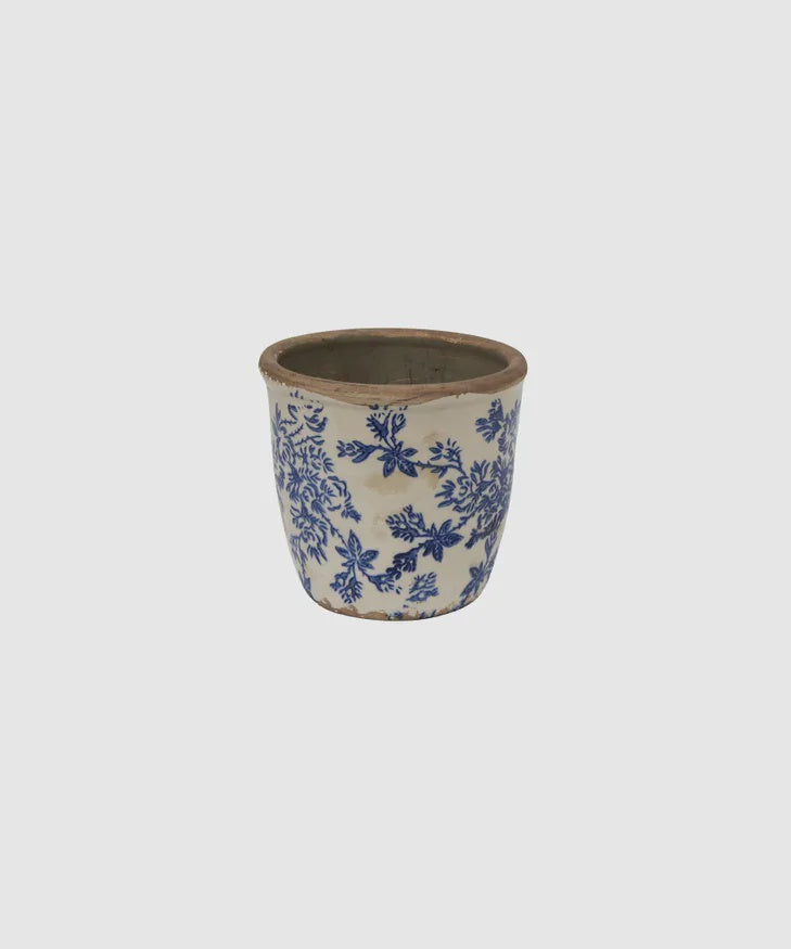 Blue Floral Herb Pot Small French Country 