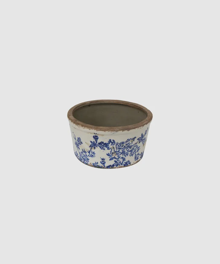 French Country Blue Floral Wide Pot Small