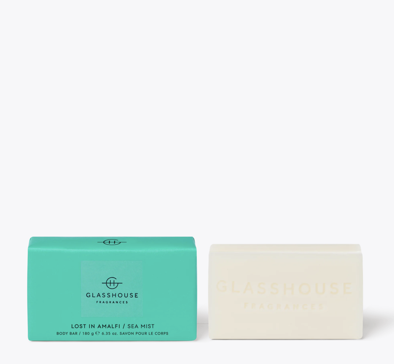 Glasshouse SEA MIST
180g Body Bar French triple-milled for a luxurious lather, and infused with Almond Oil and Vitamin E. Breezy Freesia, Lavender, Lime and Moss evoke the seaside.