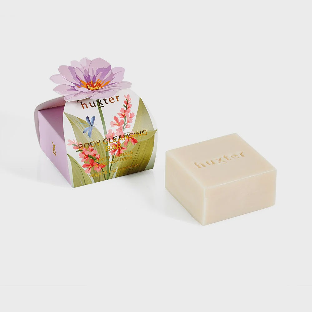Huxter Body Cleansing Bar Gift Box - Mauve Flower - White Florals & French Pear