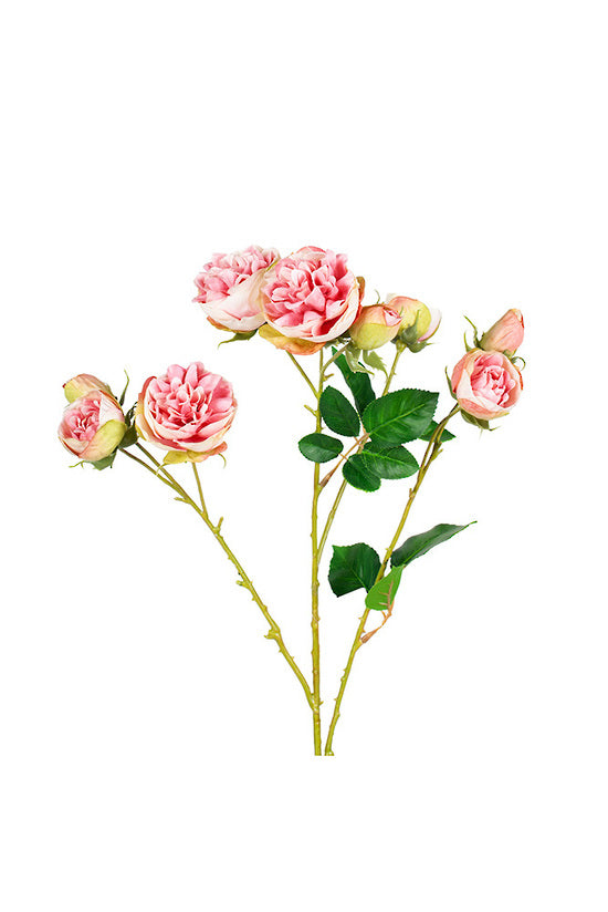 Flower System Bourbon Rose Spray Soft Pink 68.5cm artificial rose stem with pink blossoms, green leaves