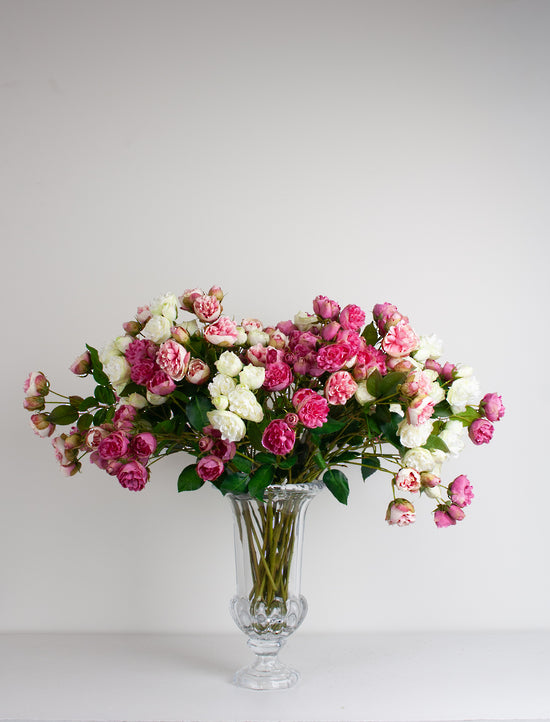 Flower System Bourbon Rose Spray Soft Pink 68.5cm artificial rose stem with pink blossoms, green leaves